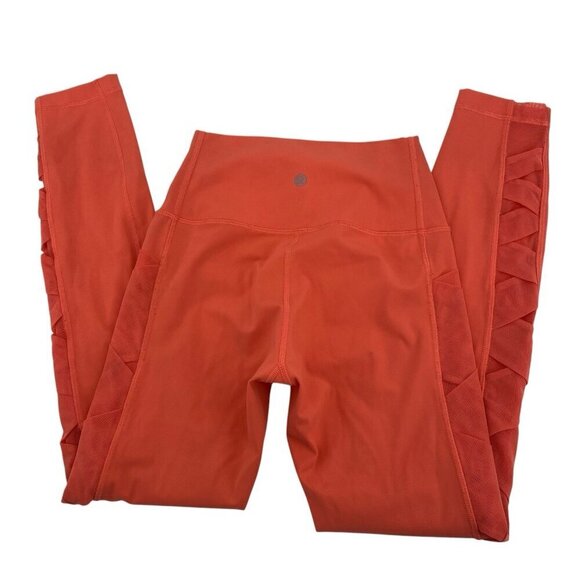 Lululemon Size 6 Mesh Rise and Flow Leggings Criss Cross Orange Coral NO SIZE - Picture 4 of 15
